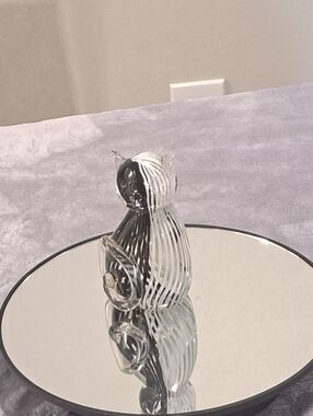 Art Glass Black & White Striped Cat Figurine